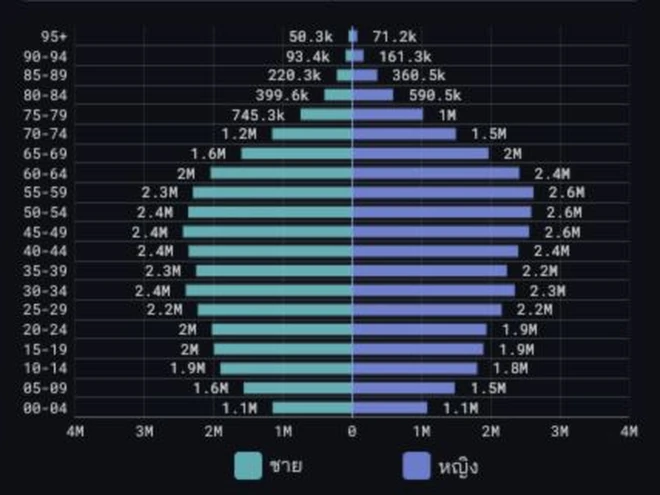 กราฟโครงสร้างประชากรตามช่วงอายุและเพศใน CityMETER